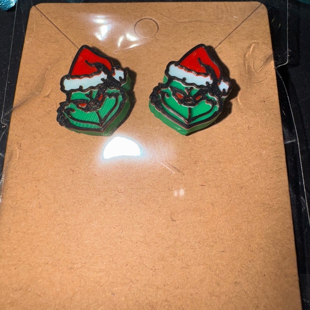 Green Grinch Santa Earrings